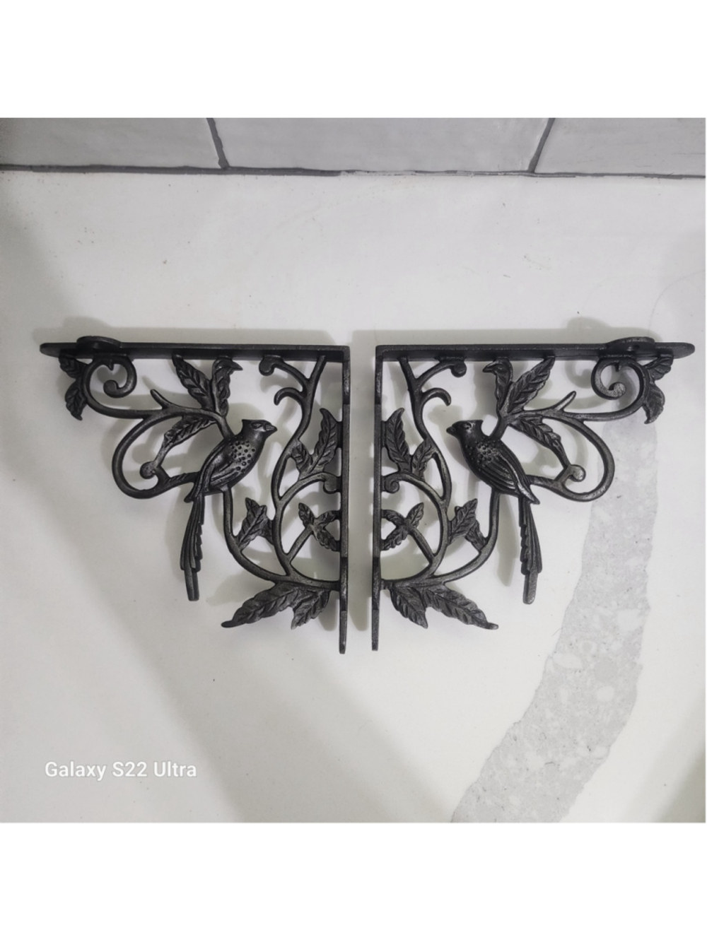 Bird Shelf Brackets with Vines Cast Iron Pair Rustic Farmhouse